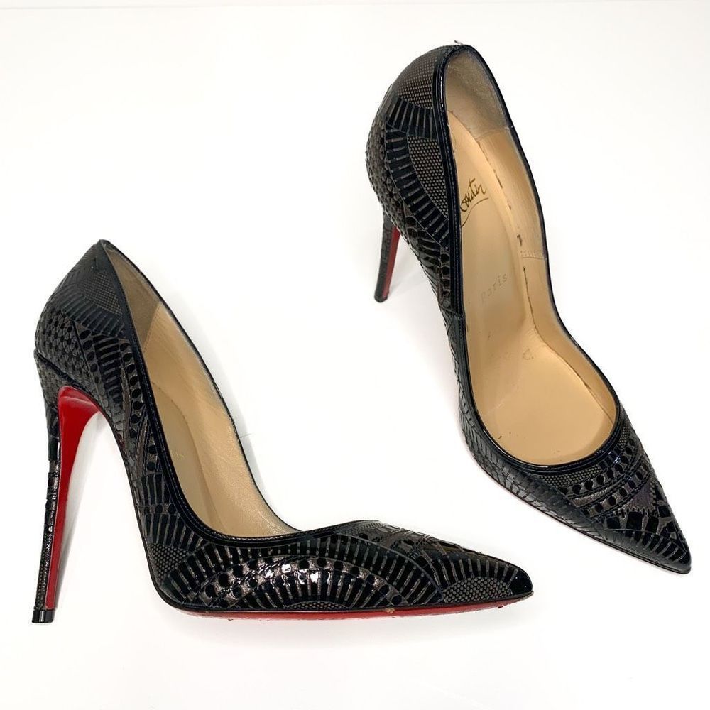 Christian Louboutin Kristali 120 Burma Black High Heel Pump EU 38 US 8 Laser Cut